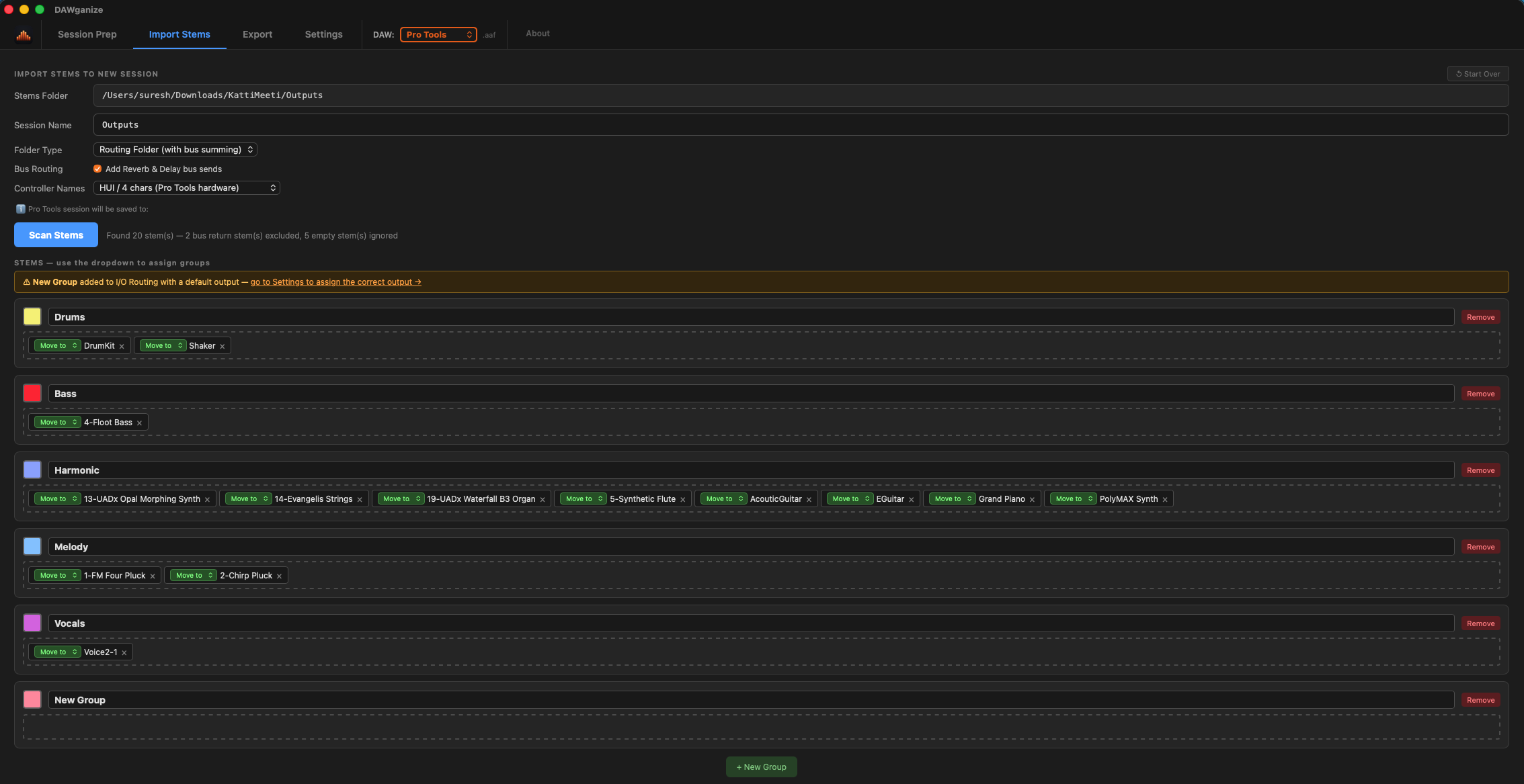 DAWganize Import Stems